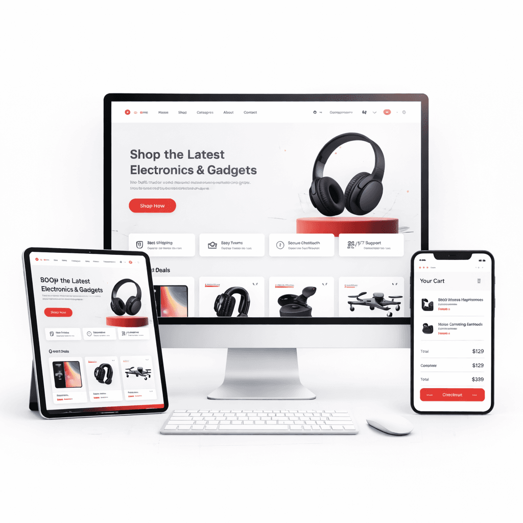 Web development workspace building an e-commerce platform experience