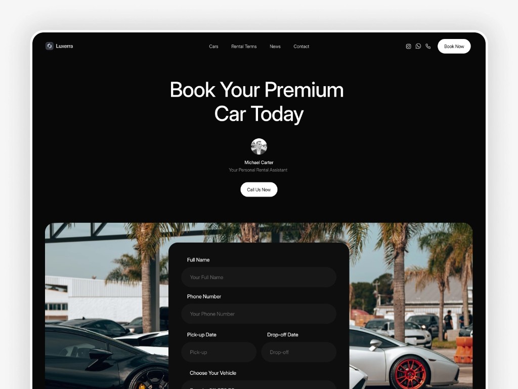Luxury car rental booking interface