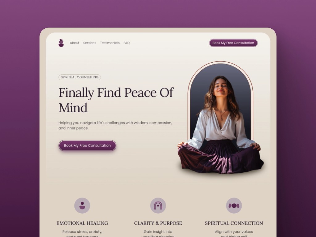Spiritual counselling landing page design
